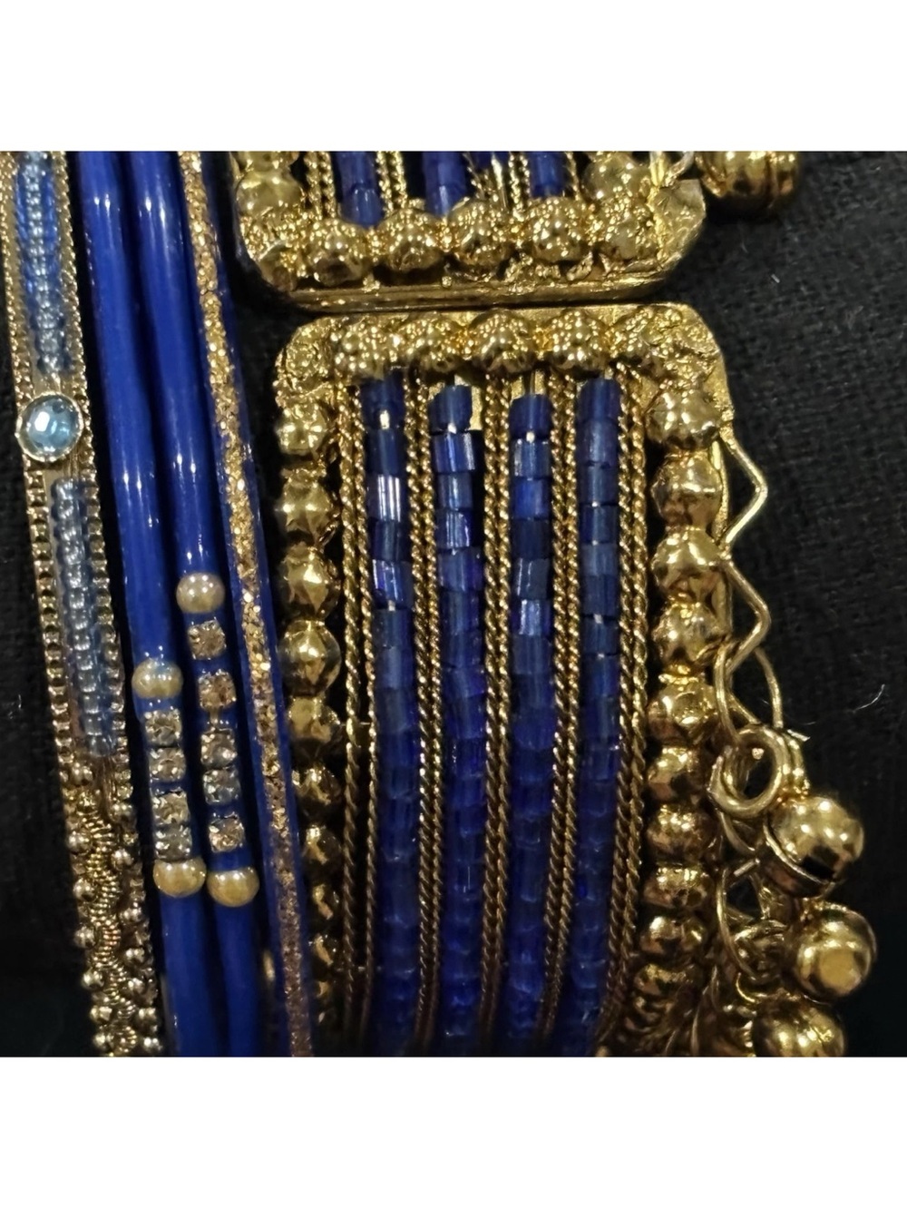 Gold & Royal Blue Beaded Multi-Strand Bracelet set Women Jewelry - Picture 2 of 8